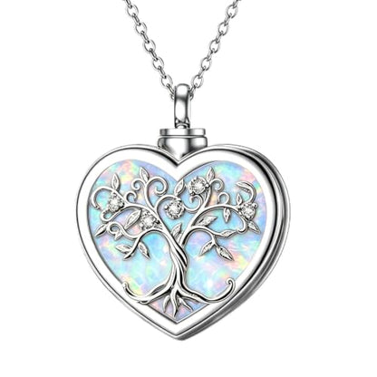 Diamond Tree of Life Urn Necklace for Ashes 925 Sterling Silver Family Tree of Life Cremation with Funnel Filler Ash Holder Keepsake Memorial Jewelry Gifts for Women,18+2 inch - style: Style 4-Opal