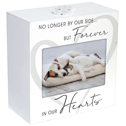 3.5x5 Forever In Our Hearts Memorial Pet Urn Screenprinted White Wood Paw Prints by Malden International Designs