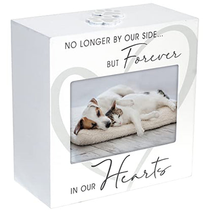 3.5x5 Forever In Our Hearts Memorial Pet Urn Screenprinted White Wood Paw Prints by Malden International Designs