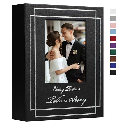 Photo Album 4x6 50 Photos Leather Cover Wedding Photo Albums Extra Large Capacity Picture Book with Beautiful Prints Presents for Wedding Baby Vacation Black - color: Black, size: 50 Pockets