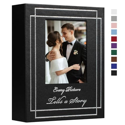 Photo Album 4x6 50 Photos Leather Cover Wedding Photo Albums Extra Large Capacity Picture Book with Beautiful Prints Presents for Wedding Baby Vacation Black - color: Black, size: 50 Pockets
