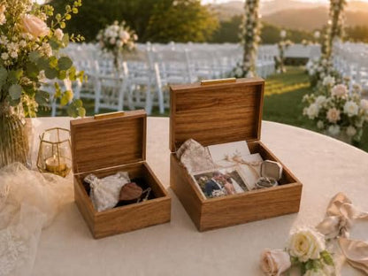 Acacia Wood Keepsake Box with Magnetic Lid, Set of 2 Large and Small Memory Storage Boxes for Jewelry, Photos, Crafts