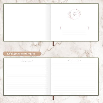 Elegant Wedding Guest Book - Perfect for Wedding Receptions, Baby Showers, Birthdays and Special Events - 7" x 9" Sign in Book - 120 Lined Pages - Leather Hardcover - Green - color: Green