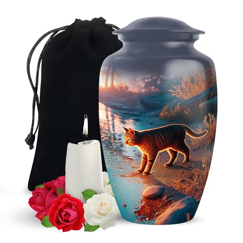 Yatskia Cat on the Sunset Large Funeral Urns for Human Ashes Adult Men and Women, Decorative Cremation Urn for Adult Ash, (Classic Large, 10 Inch) - color: #1 Cat, size: 10 Inch (Pack of 1)