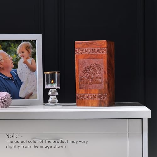 Tree Emerging from Book Wooden Cremains Ashes Box - Large Urn for Ashes Adult Male - Dad Urn for Ashes - Memorial - Respectful Tribute - Memorial Gifts - Funeral Urns - 14 Inches, Natural
