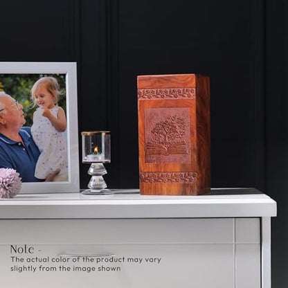 Tree Emerging from Book Wooden Cremains Ashes Box - Large Urn for Ashes Adult Male - Dad Urn for Ashes - Memorial - Respectful Tribute - Memorial Gifts - Funeral Urns - 14 Inches, Natural