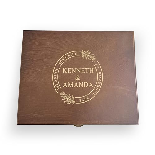 Custom family memory Box, Personalized Keepsake Wood Box, walnut colored Wood Keepsake Box, Girlfriend, Couple,Engagement Wedding Card box - style: Storage Box Design - 3