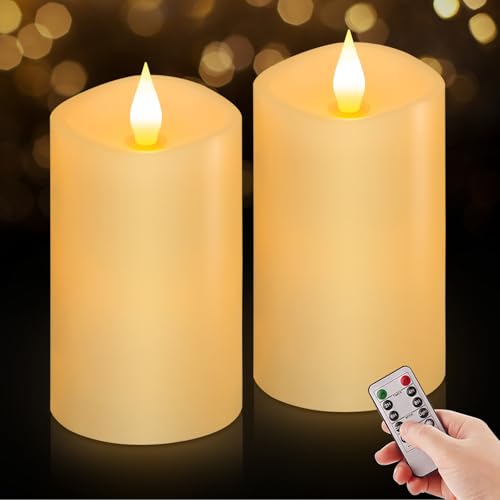 3 x 5 Flameless Candles Set of 2, 2AA Battery Life 600 Hours Battery Candles Flickering with Timer, 5 inch Flameless Candles with Remote for Indoor/Outdoor, Ivory - color: Ivory, size: 3"x5" - 2 Pack