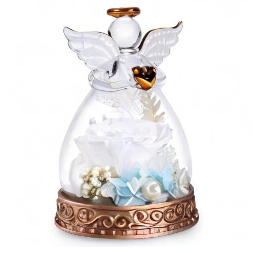 Preserved Real Rose in Glass Angel Figurine with LED Light, Angel Gifts for Women, Mom, Grandma on Mother's Day Christmas Birthday (White) - color: White