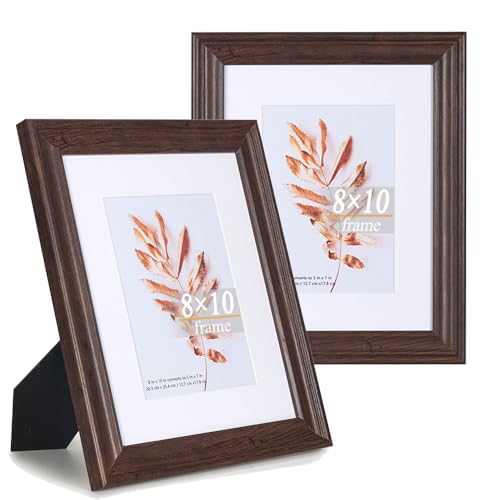 8x10 Picture Frames Rustic Brown Wood Pattern Set of 2-High Definition Glass Photo Frames, for 5x7 with Mat or 8x10 Without Mat Gallery Wall Display or Table Top Wood Frame - color: Brown, size: 8x10-2P