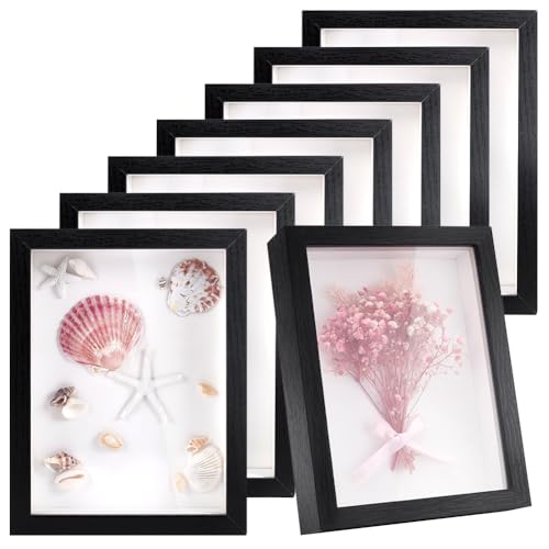 8 Pack 6x8 Inch Shadow Box Picture Frame, Shadow Box Frame Bulk | Black Wood Shadow Boxes Display Cases 3D Frames Shadow Box for Wedding Memories Crafts Awards Medals Tickets Photos - color: Black