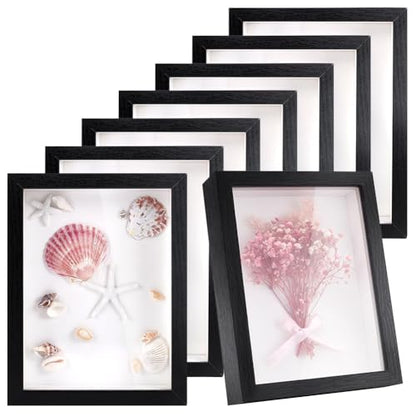 8 Pack 6x8 Inch Shadow Box Picture Frame, Shadow Box Frame Bulk | Black Wood Shadow Boxes Display Cases 3D Frames Shadow Box for Wedding Memories Crafts Awards Medals Tickets Photos - color: Black
