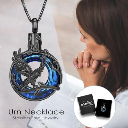 Tree of Life Urn Necklace for Ashes Eagle Ring Cremation Jewelry Eagle Keepsake Memorial Human Pets Ash Pendant Holder Gift for Women Men - color: customize
