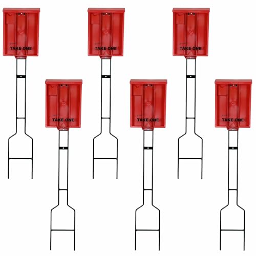 Outdoor Real Estate Brochure Box on Yard Stake, Weatherproof Self-Closing Lid, Take One Flyer Holder, Holds 250 8.5 x 11 Documents and 60 Business Cards, 46 inch Stand (Red, Pack of 6) - color: Red, size: Pack of 6