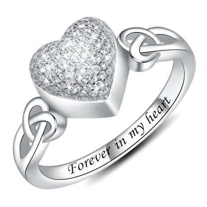 CZ Heart Cremation Ring for Ashes - 925 Sterling Silver Urn Keepsake Rings Memorial Jewelry for Women
