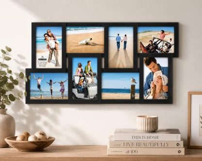 Malden International Designs 8-Opening 4x6 Collage Picture Frame, Black Plastic, Wall Mount - color: Black