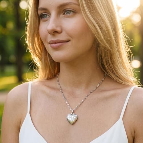 YOUFENG Love Heart Locket Necklace That Holds Pictures S925 Silver Photo Lockets Gifts for Women Jewelry - color: Flower
