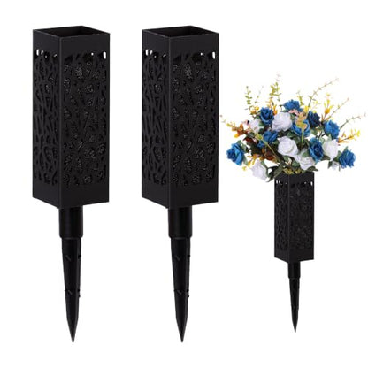 Cemetery Vases with Spikes and Foam - Cemetery Flower Holders with Black Drainage Hole, Perfect for Cemetery Grave Decoration (2) - size: 2