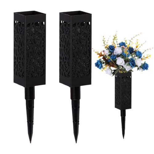 Cemetery Vases with Spikes and Foam - Cemetery Flower Holders with Black Drainage Hole, Perfect for Cemetery Grave Decoration (2) - size: 2