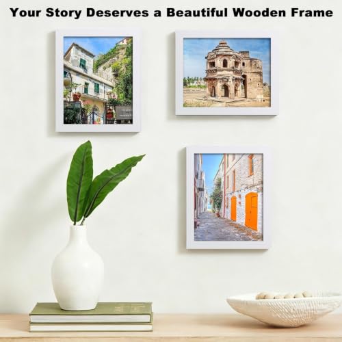 RPJC 8x10 Solid Wood Picture Frame Real Glass Cover White - color: White, size: 8x10 mat 5x7