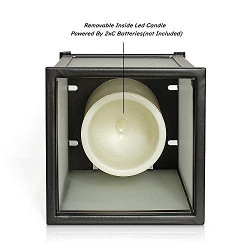 Decorative Led Candle Lantern with Timer Rustic Candle Lantern with Twelve Magnetic Seasonal Themed Panels ,5 x 5 x 8.5" Black