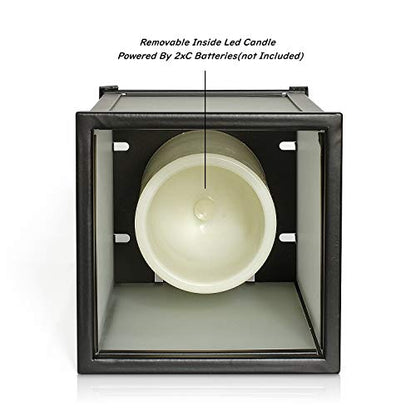 Decorative Led Candle Lantern with Timer Rustic Candle Lantern with Twelve Magnetic Seasonal Themed Panels ,5 x 5 x 8.5" Black