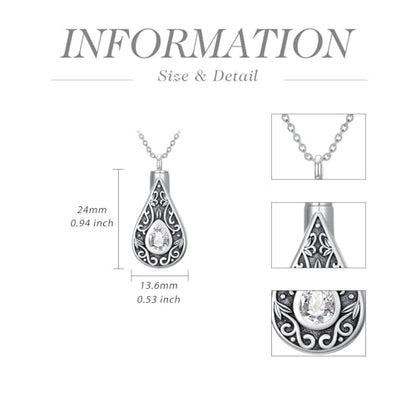 Teardrop Urn Necklace for Ashes Filigree Birthstone Keepsake Pendant Cremation Jewelry for Ashes Memorial Jewelry Gifts for Loss of a Loved One for Women - style: Apri-Diamond