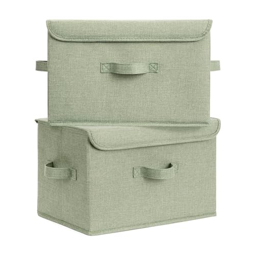 GRANNY SAYS Memory Keepsake Storage Box, Fabric Storage Bins with Lids | Flip-Top Lid, Collapsible, Stackable, 3 Handles, Ideal for Closet Clothes Blanket Toys, Large, Sage Green, 2-Pack - color: Sage Green, size: Large-2 Pack