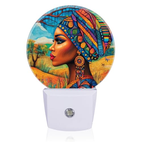 LED Night Lights Lamp with Dusk to Dawn Sensor, African Woman with Strong Ethnic Style Night Light Plug Into Wall for Kids Room, Bedroom, Bathroom, Kitchen, Hallway - color: African Woman With Strong Ethnic Style