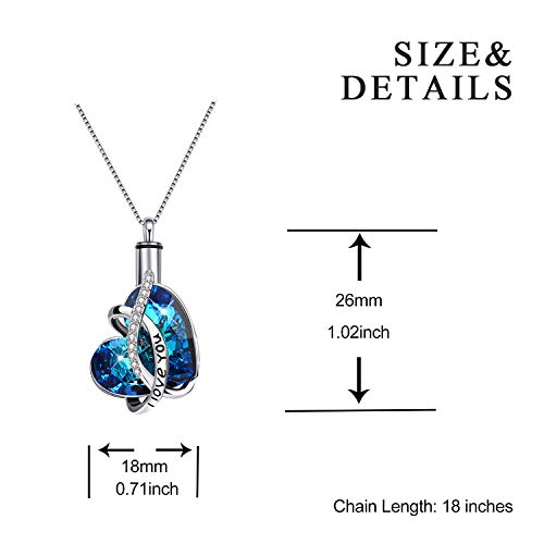 AOBOCO Heart URN Necklace S925 Sterling Silver Cremation Necklaces for Ashes Embellished with Crystals from Austria, Fine Keepsake Memorial Jewelry (Package including a Necklace/Pin/Funnel) - style: A3 I love you - Unique
