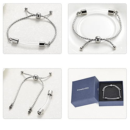 constantlife Stainless Steel Cremation Bracelet for Ashes - Transparent Glass Tube Urn Bangle Memorial Jewelry for Men Women - color: Silver-1