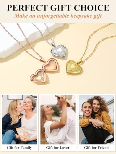 Custom4U Personalized Heart Locket Necklace with Pictures,Sunflower/Angel Wings/Heart Shaped Lockets Custom Photo,Gold/Rose Gold/White Lockets That Holds Picture,Customized Memorial Jewelry for Women - color: B-Heart-Gold(Locket Only)
