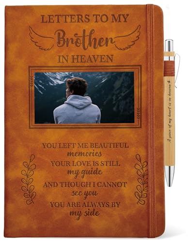 Brother Grieving Gift, Sympathy Condolence Remembrance Memorial Gifts | Letters To My Brother In Heaven Faux Leather Journal Window Cover 200 Pages A5 Lined for Family Friend Who Loss of Brother - style: Brother