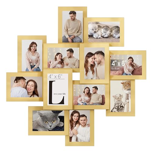 SONGMICS 12-Pack 4 x 6 Collage Picture Frames with Glass Front - color: Pale Gold, size: 12 Pack