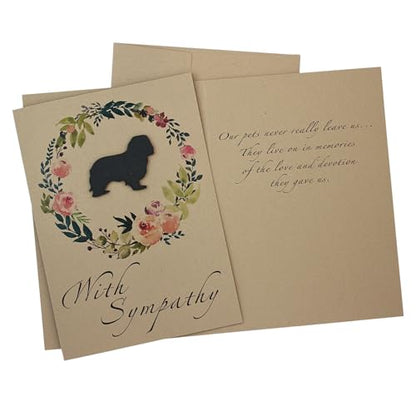 Cavalier King Charles Spaniel Floral Wreath Sympathy Card | Handmade 5x7 Pet Condolences Greeting | Dog Silhouette Kraft Brown Base Card - color: Kraft Brown, style: Cavalier King Charles Spaniel