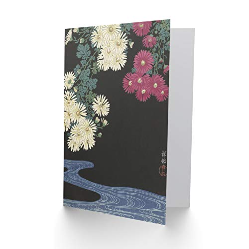 Artery8 Ohara Koson Chrysanthemums Running Water Japanese Fine Art Greeting Card Plus Envelope Blank Inside - color: Chrysanthemums