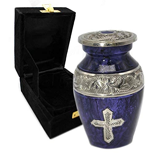 Purple Cross Cremation Urns for Human Ashes Adult Female Urns for Ashes | Small Keepsake Urn & Cremation Urns For Ashes Adult Male & Female, Cross Urn, Brass, Hand Engraved, Threaded Lid, Felt Bottom - color: Purple, size: Small