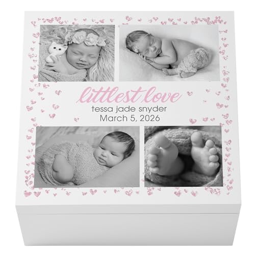 Let's Make Memories Personalized Keepsake Box for New Baby - Memento Storage - Memories Box - Nursery Decor - 12" Lx12 Wx6 H - Littlest Love - Pink - color: Littlest Love - Pink