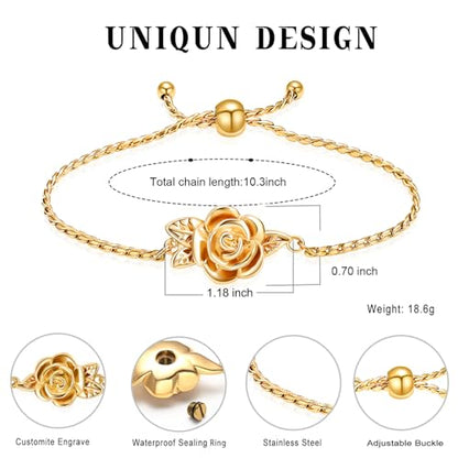Minicremation Women's Adjustable Rose Urn Bracelet Ashes Holder Memorial Elegant Link Chain Keepsake Cremation Bangle to Hold Ashes - color: Customize