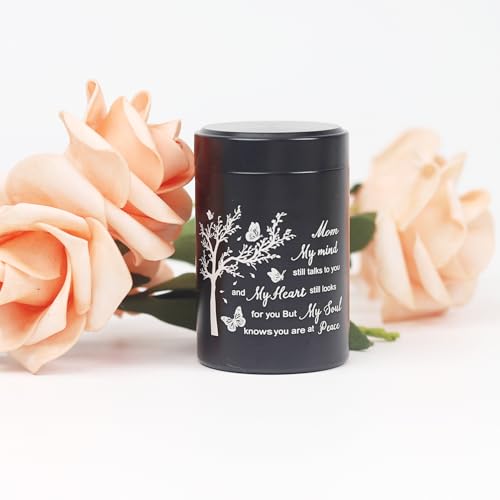 3 Inch Small Urn for Human Ashes Aluminum Mini Cremation Small Keepsake Box for Sharing Ashes Mini Urn-Mom - size: Black-Mom