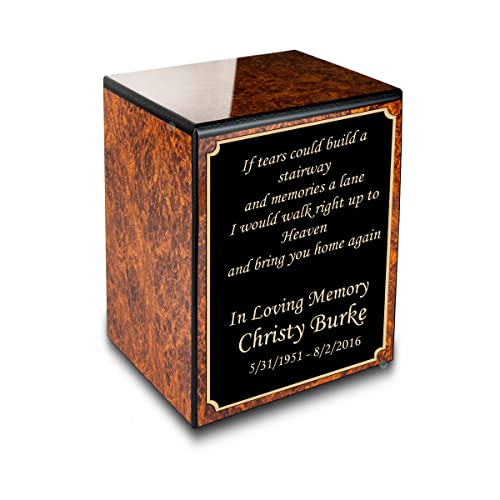GetUrns Custom Engraved Small Urn Box for Human Ashes I Personalized Wooden Keepsake Cremation Urn for Male or Female I Burl Wood Memorial Box I 40lbs - color: Custom Engraved