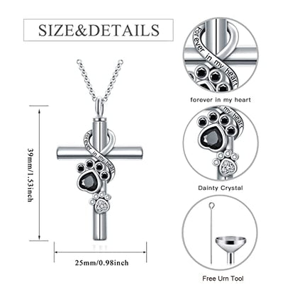 Cross Urn Necklace for Ashes 925 Sterling Silver Cremation Jewelry with Funnel Filler Kit Ashes Necklace for Human Women Girl Pets - color: D_Paw Print Urn Necklace, style: Non-personalized