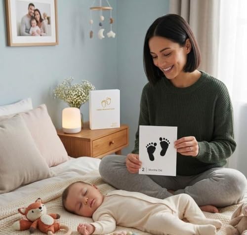Baby Inkless Milestone Cards Hand Casting Kit Ink Print Hand and Footprint Kit Dog or Cat Pet Paw Print Kit Baby Newborn Footprint Kit Photo Album Keepsake Book Feet Stamp (Single FineGift Set) - style: Single Fine Gift Set