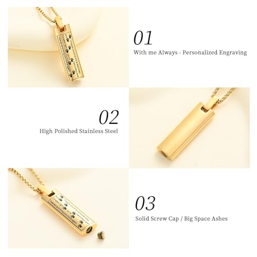Oinsi Pet Urn Necklace for Ashes Stainless Steel Cremation Jewlery Paw Print Keepsake Memorial Ashes Necklace for Dogs Cats - color: Gold