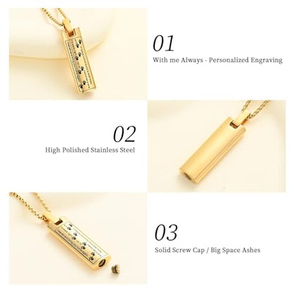 Oinsi Pet Urn Necklace for Ashes Stainless Steel Cremation Jewlery Paw Print Keepsake Memorial Ashes Necklace for Dogs Cats - color: Gold