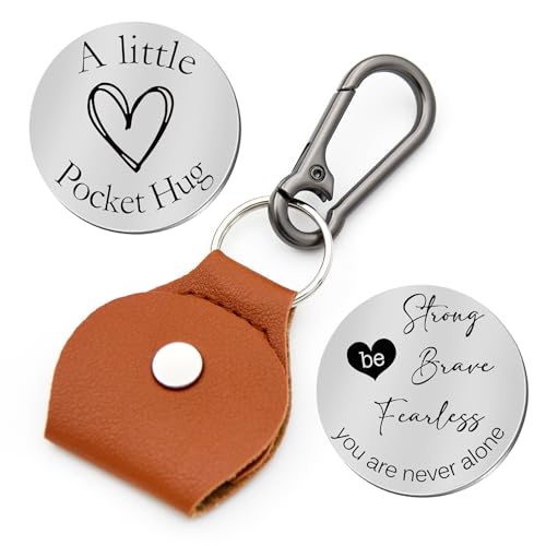 Pocket Hug Token Double Sided Engraved Inspirational Gift Leather Keychain Keepsake for MenWomen - color: Be Strong