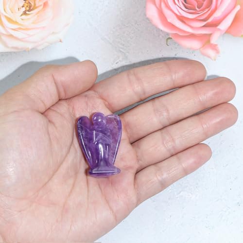 Small Guardian Angel Prayer Figurines Statue, Amethyst Crystals and Healing Stones Angels Bereavement Sympathy for loss of loved one, Grief Gifts for Women, Faith Based Spiritual Gift for Cancer - color: Purple