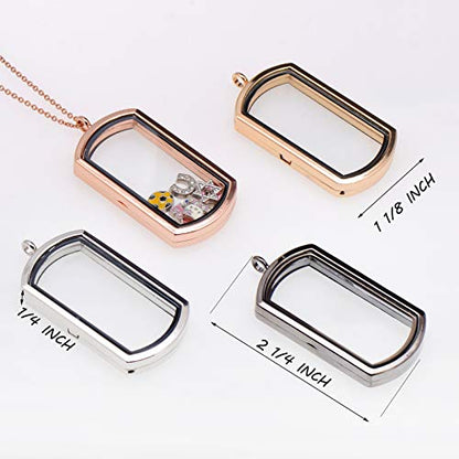Paialco Magnetic Rectangle Glass Window Floating Locket Pendant Necklace - color: White Gold