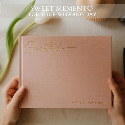 Beautiful Wedding Guest Book for Your Wedding Reception w/ Polaroid Photos | Simply Elegant Guestbook to Sign in and Add Photos - The Perfect Baby Shower Guest Book for the Special Day - color: Pink