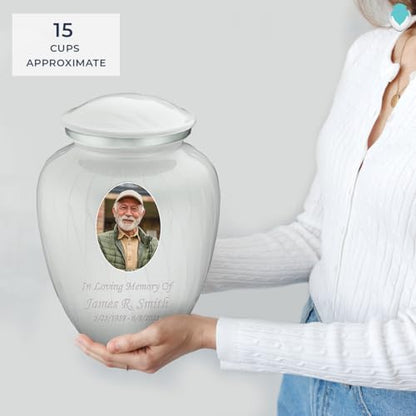 Geturns Embrace Adult Personalized Picture Cremation Urns for Human Ashes I Large Photo Pearl White Funeral Urn for Men and Women I 200 lbs - color: Pearl White